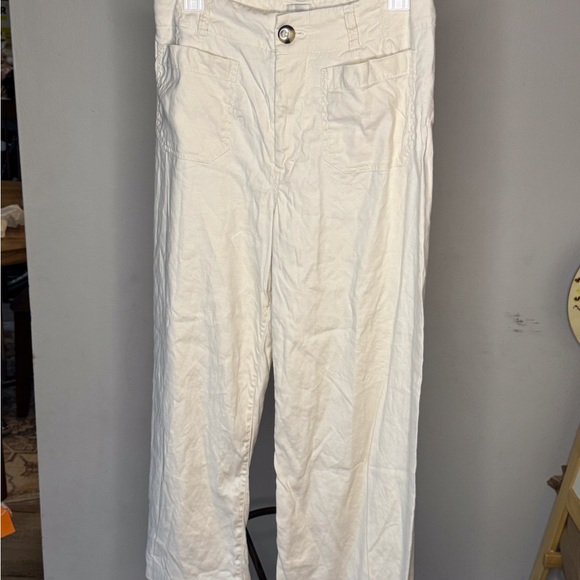 Maeve Pants - Maeve Cream Wide-Leg Patch Pocket Pants